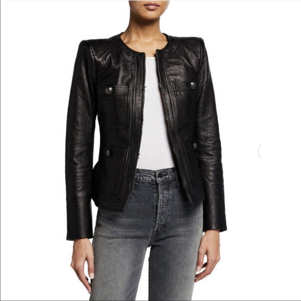 Veronica Beard Shanti Leather Jacket Cropped Size 8
